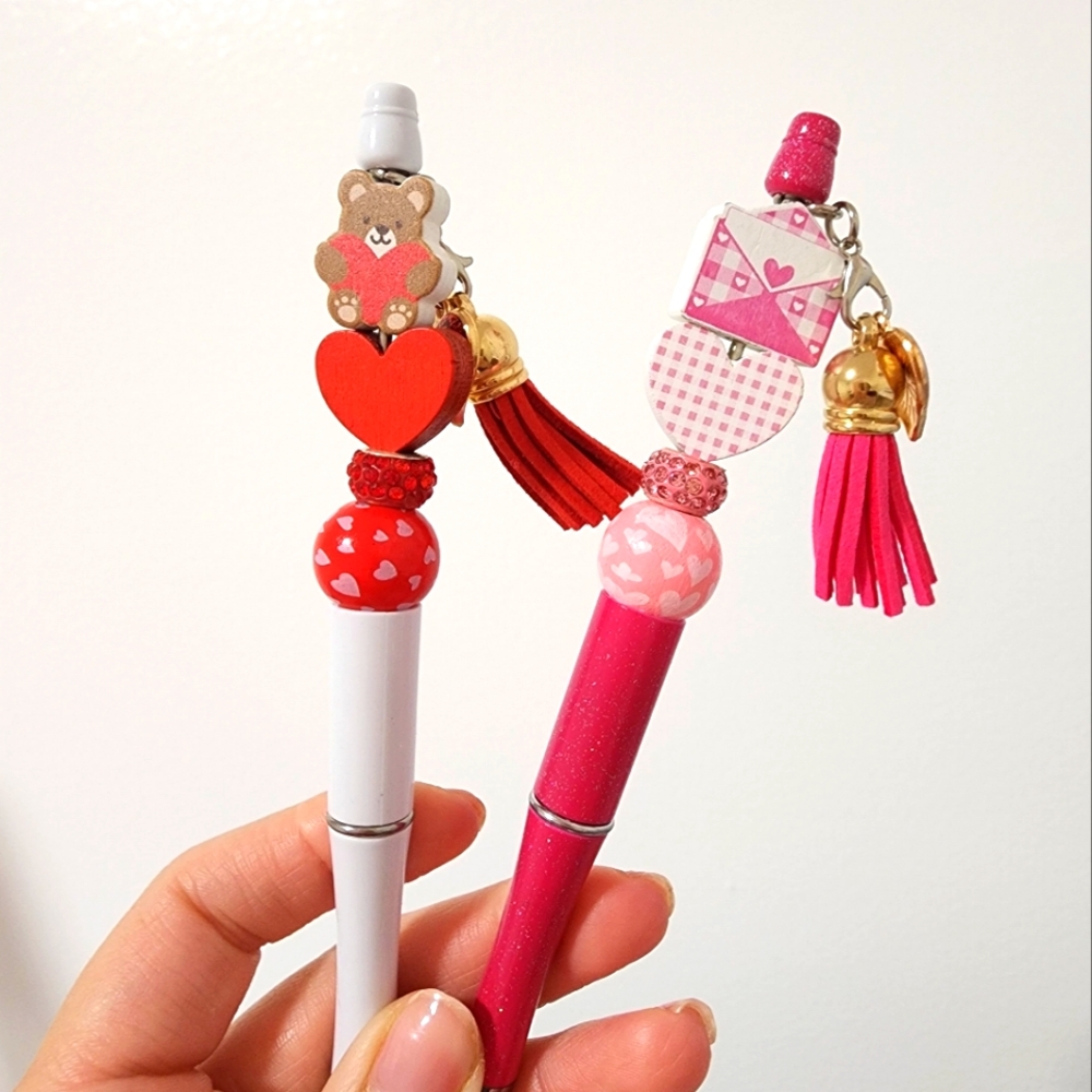 Valentines Day wooden beaded Pens Set of 2